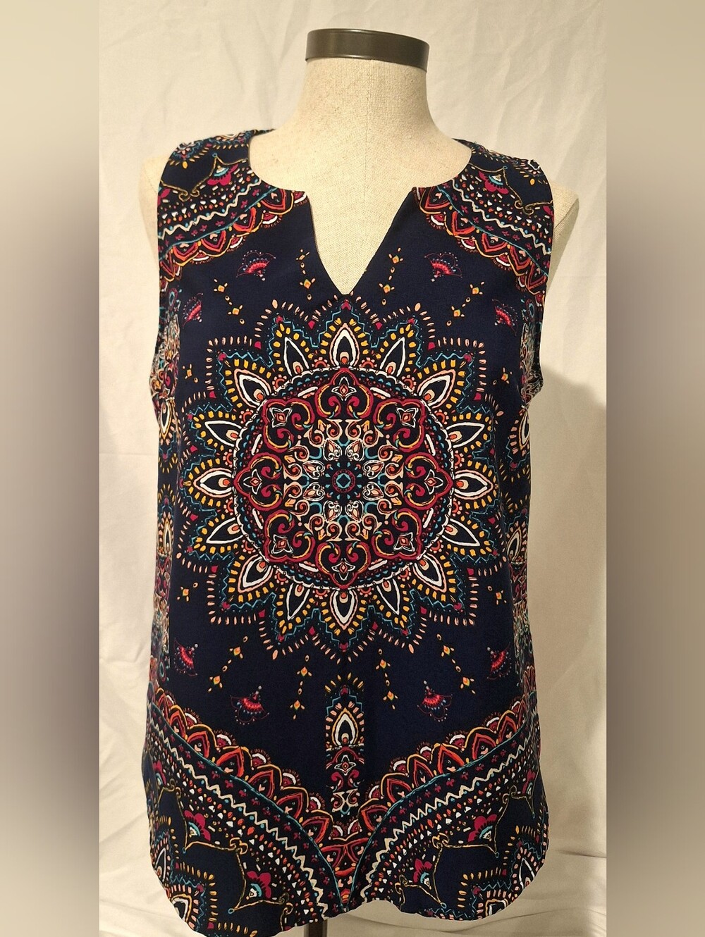 Sleeveless Navy Medallion Print Top Verse